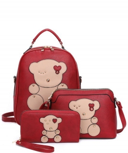Fashion Bear 3-in-1 Backpack Set BZ-XM21204T3 BURGUNDY